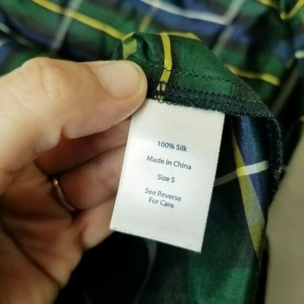 Devon Baer Plaid Silk Dress Ruffle Collar 3/4 Sleeve Women's S Preppy Holiday‎